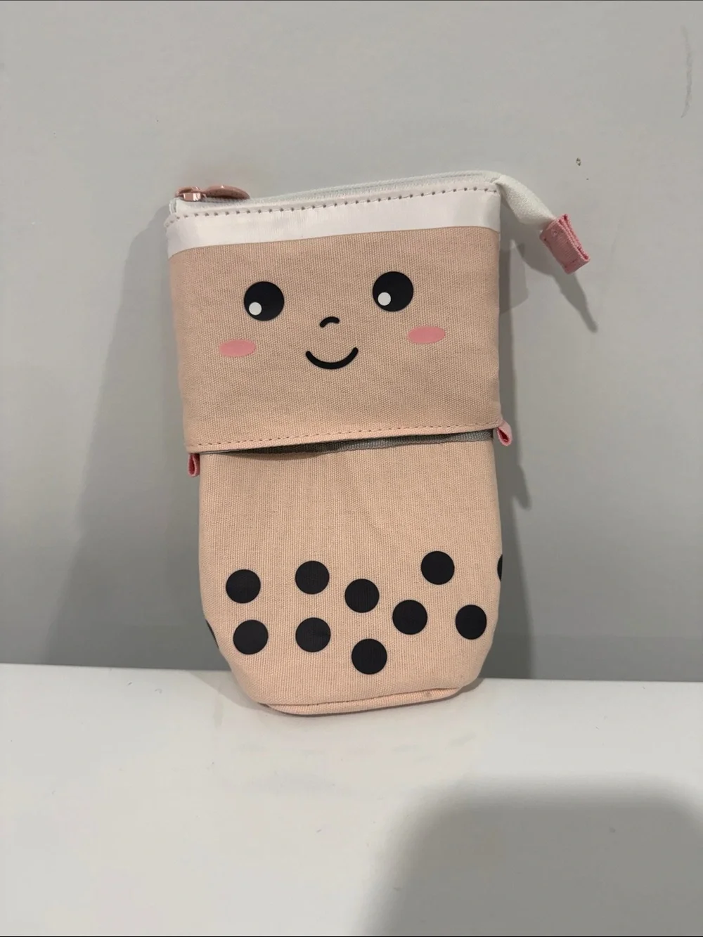 Kids Beige Bubble Tea Pouch with Cute Face